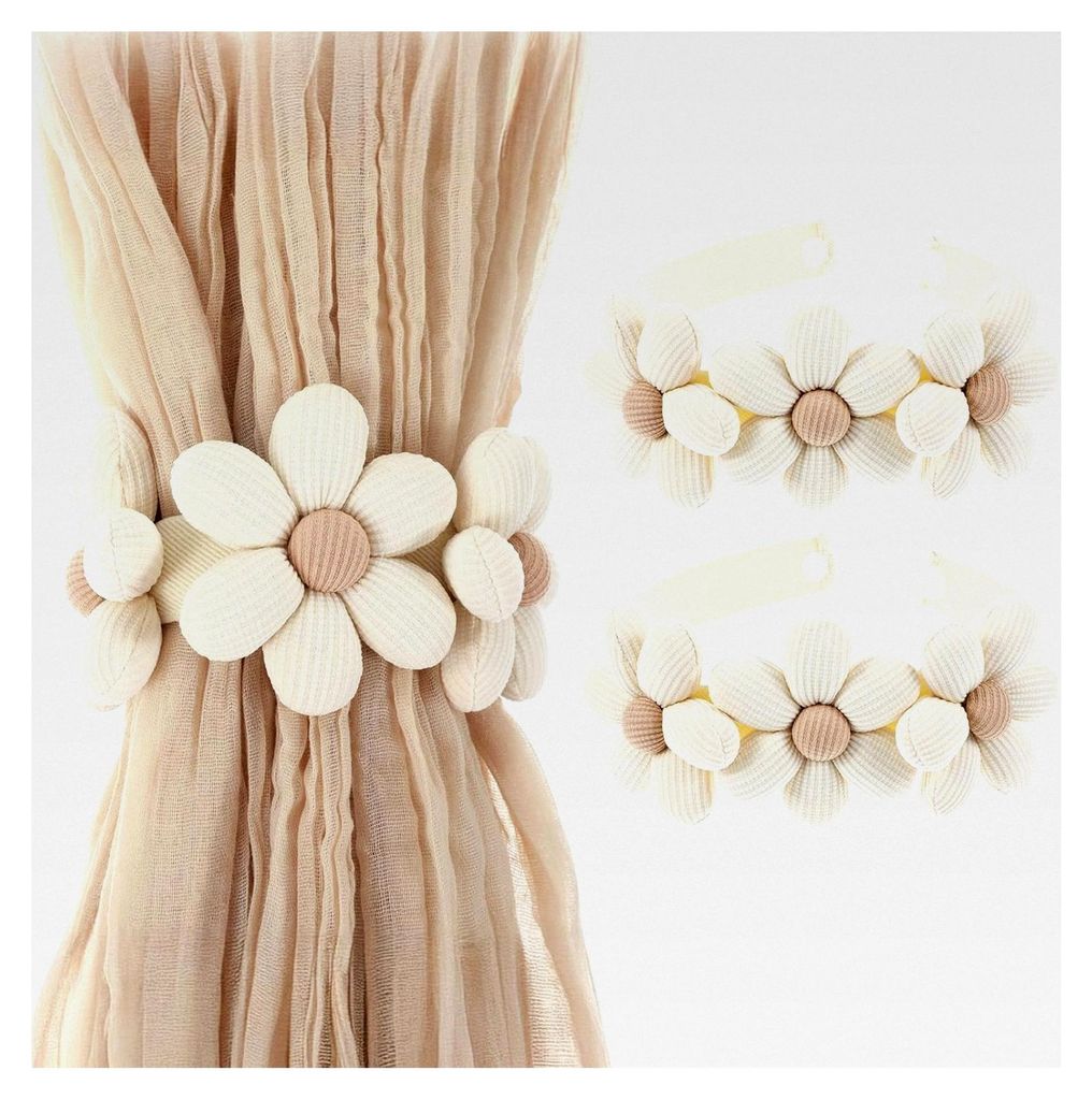 2 Stück Vorhanghalter Gardinenband Blume Raffhalter für Vorhänge Dekorative Blumen Gardinenhalter Elastisch Handgefertigt für Kinderzimmer Wohn...