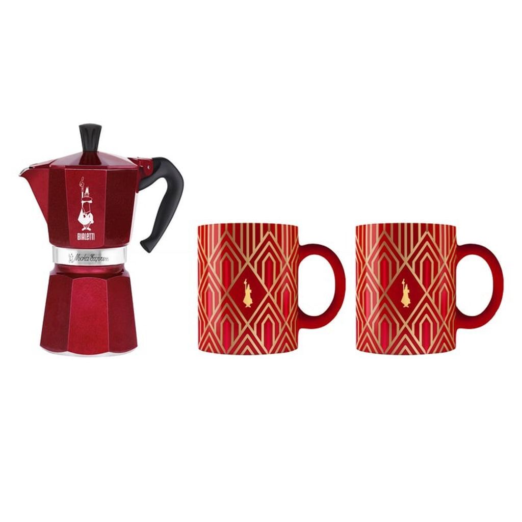 Bialetti Déco Glamor Moka Express Italienische Kaffeemaschine 0,27 L Blau, Rot, Weiß