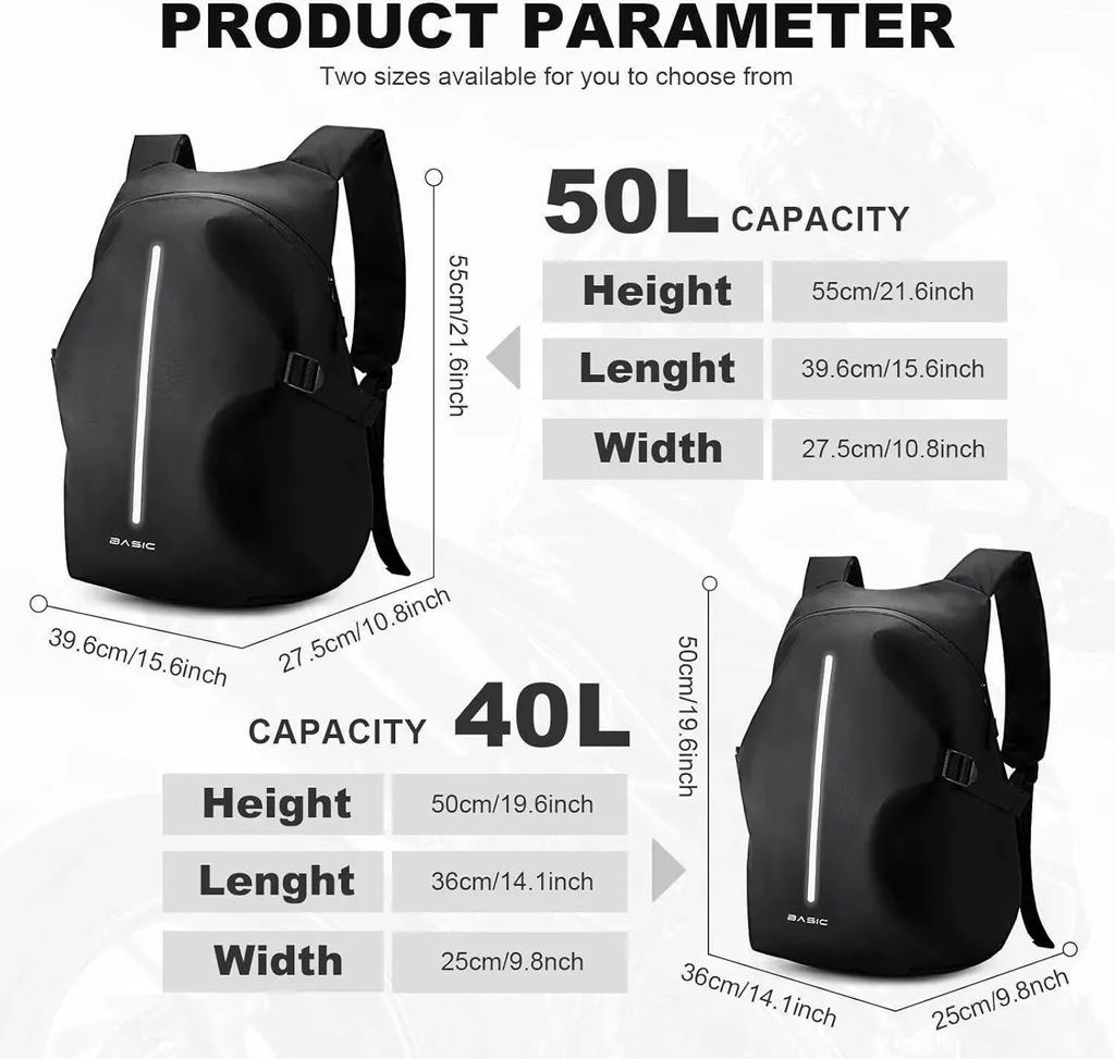 Sac à dos moto étanche avec rangement casque et protection PC 15,6"