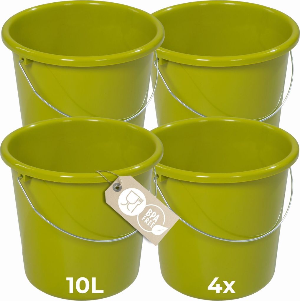 Novaliv 4 Stück Eimer 10L Grün mit Maßeinteilung - Putzeimer 10 Liter 28,5 cm Praktischer Allrounder mit Skala für Haushalt & Garten ideal ...