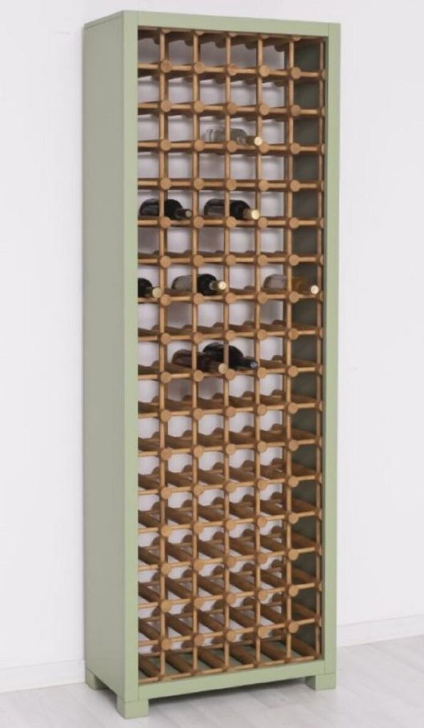 Casa Padrino Landhausstil Massivholz Weinschrank Grün / Naturfarben 68 x 35 x H. 200 cm - Massivholz Weinregal im Landhausstil - Massivholz Bar M...