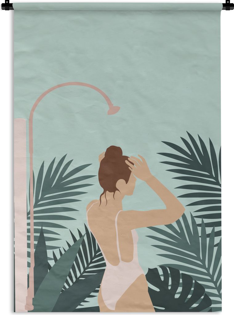 MuchoWow Wandteppich Wandbehang Sommer - Dusche - Laub 90x135 cm Tapisserie Dekoration Wandtuch - Baumwolle - Wandskulptur