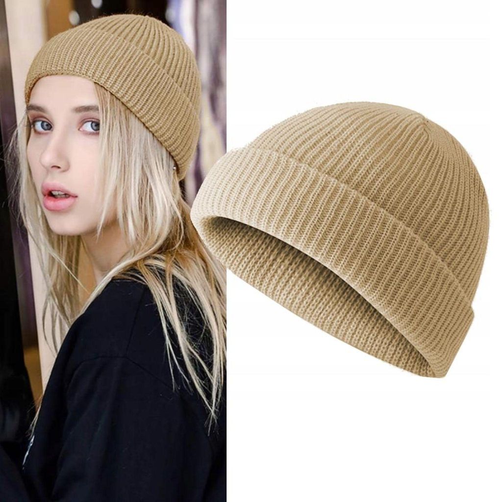 Mütze - Herrenmütze - Bean-Form - modisch und bequem - Warm - Beige - Uni
