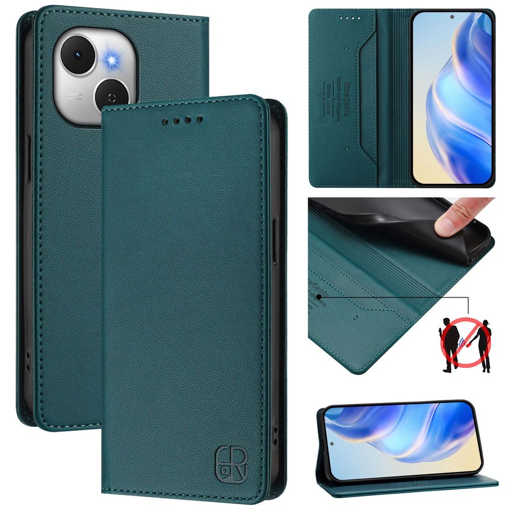 Lederhülle für Tecno Spark 40C Hülle Flip Brieftasche Kartenfächern Ständer Schutzhülle Dunkelgrün