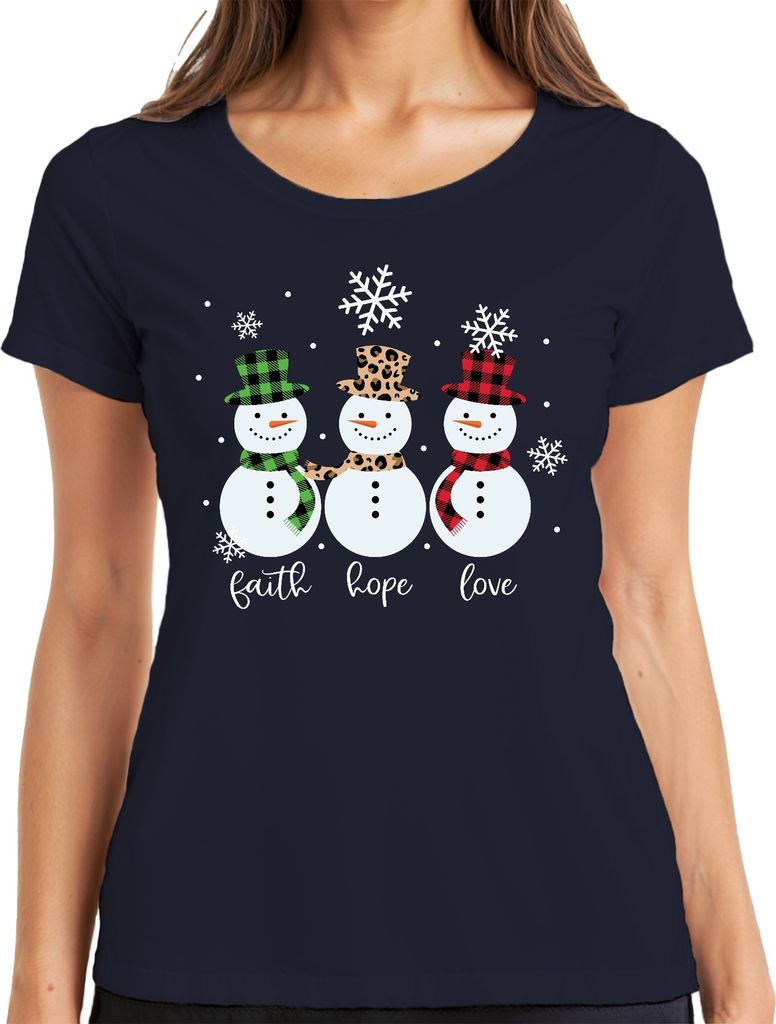Faith hope love schneemann - Weihnachten Weihnachtsgeschenk Christmas Damen T-Shirt, Navy, XL