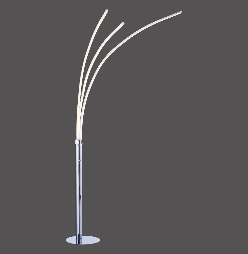 Lampadaire arc LED chrome 215 cm pour un éclairage de salon chic