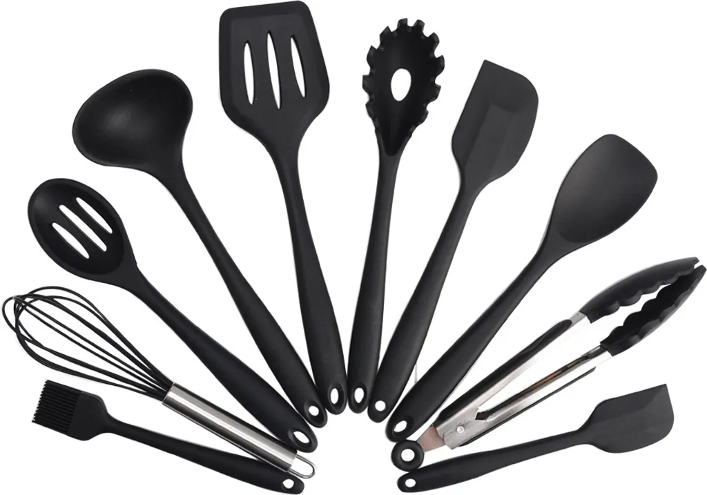 Ustensiles de cuisine résistants à la chaleur en silicone noir