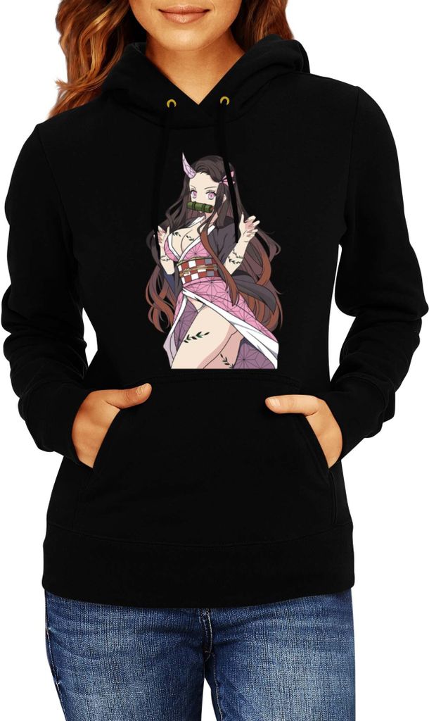 Damen Kapuzenpullover Demon Anime Slayer Kimetsu No Yaiba Nezuko Kamado 16, Lady XL / Schwarz