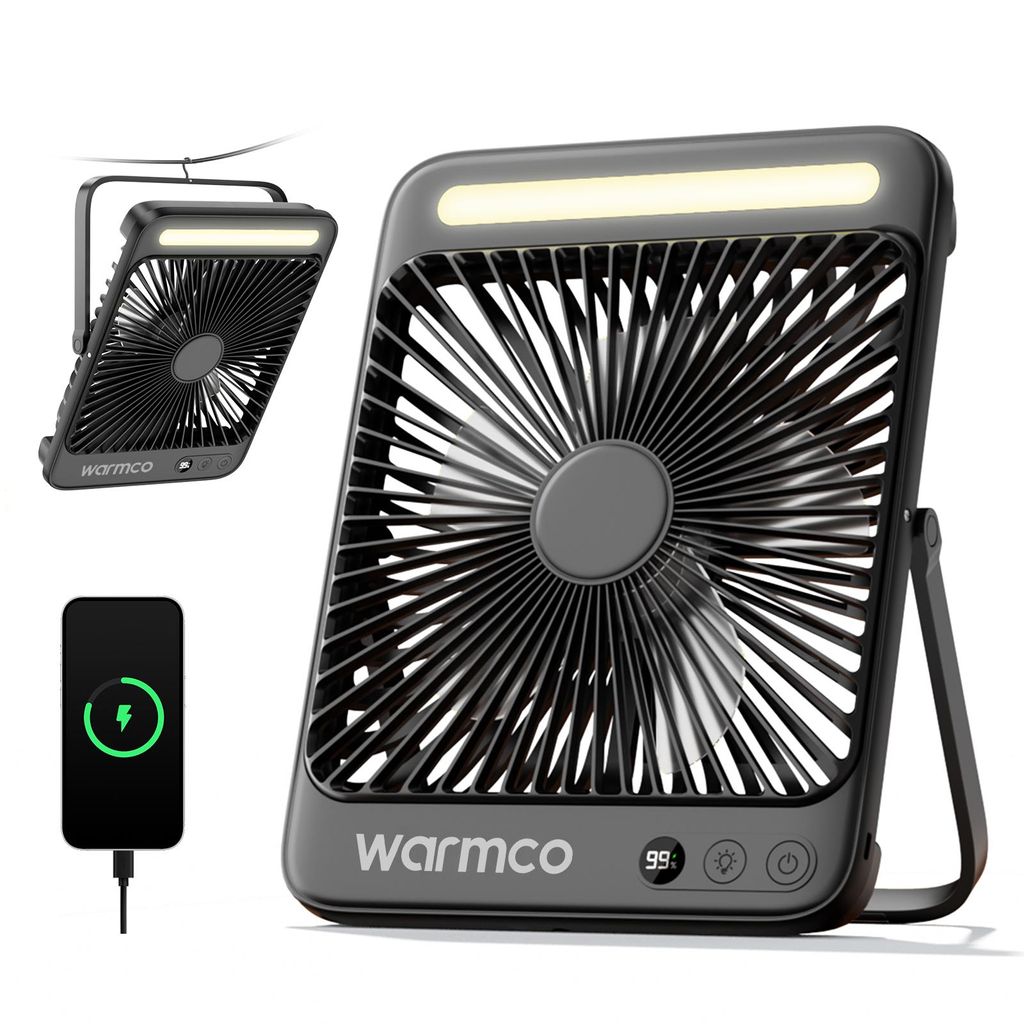 Warmco D4 Akku Camping Ventilator 20000mAh, LED-Lampe, 48 Produktbild 