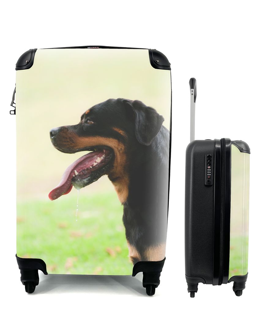 MuchoWow Koffer Handgepäck Trolley Rollkoffer Kleine Reisekoffer mit 4 Rollen - Seitenansicht eines Rottweilers mit Zunge aus dem Maul - Cabin S...