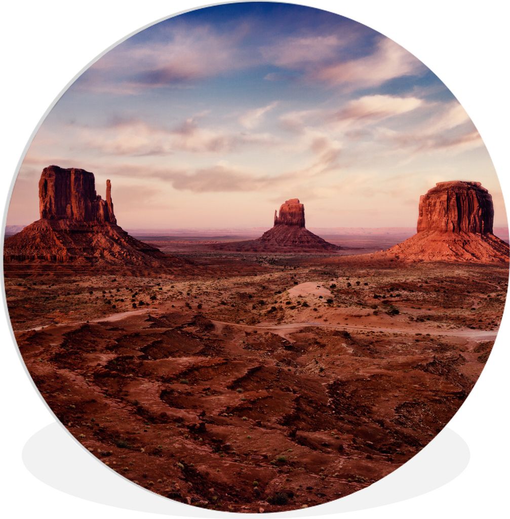 MuchoWow Rundes Wandbild - Runde Bilder Dämmerung über dem Monument Valley in Amerika Ø 60 cm Kreis Wanddekoration Kunststoff - Wandkreis - Wa...