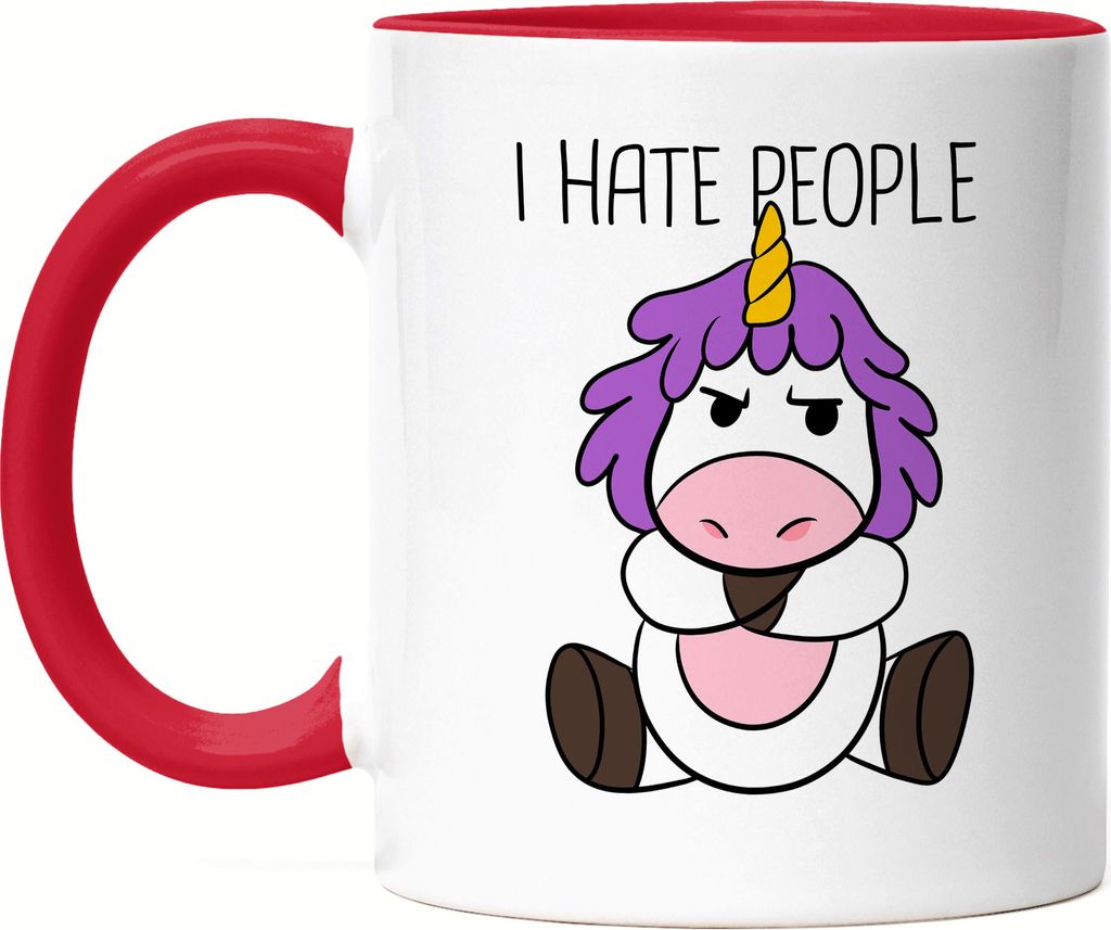 I Hate People Tasse Lustig Einhorn unhöflich Spruch Geschenk Kollege Kollegin Tasse Rot