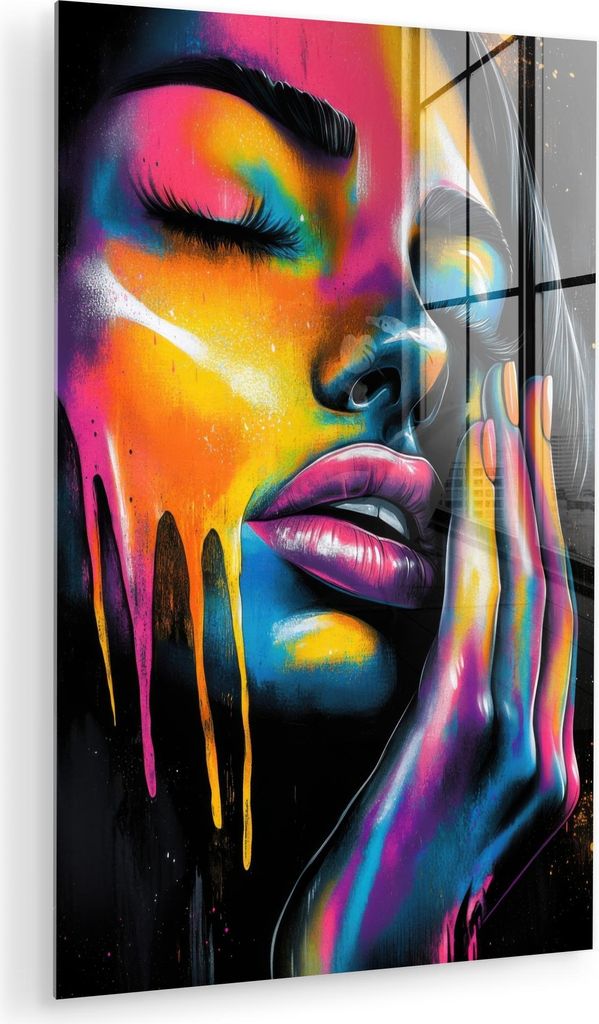 MuchoWow Glasbilder - Bilder auf Wandbild - Foto auf Glas Frau - Gesicht - Farbe - Künstlerisch 40x60 cm Wanddekoration aus Glas - Acrylglasbild -...