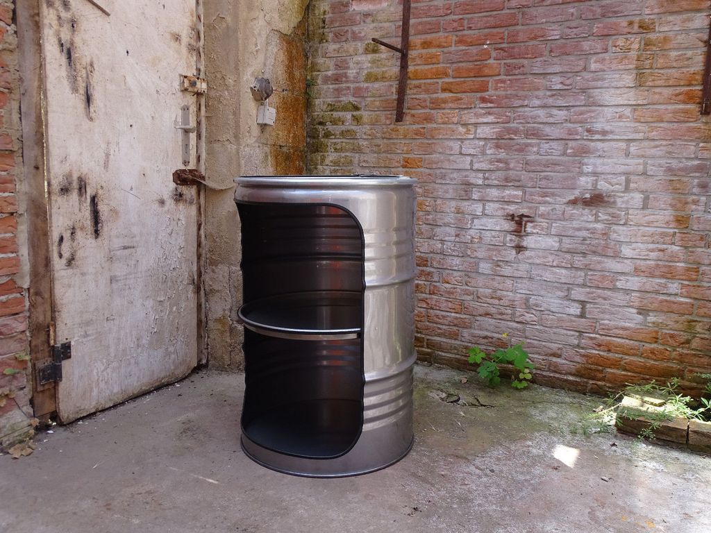 Fassregal Design Regal Ölfass 210L Fass Möbel Blank Fassmöbel mit Beleuchtung