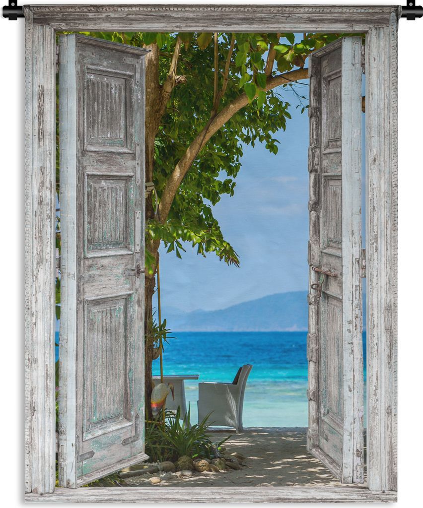 MuchoWow Wandteppich Wandbehang Strand - Tropen - Meer - Blick 90x120 cm Tapisserie Dekoration Wandtuch - Wanddeko