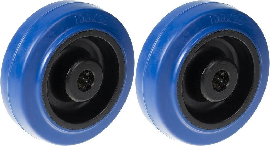 Lot de 2 Roulettes 125mm Caoutchouc Bleu Centre Nylon Charge 400kg