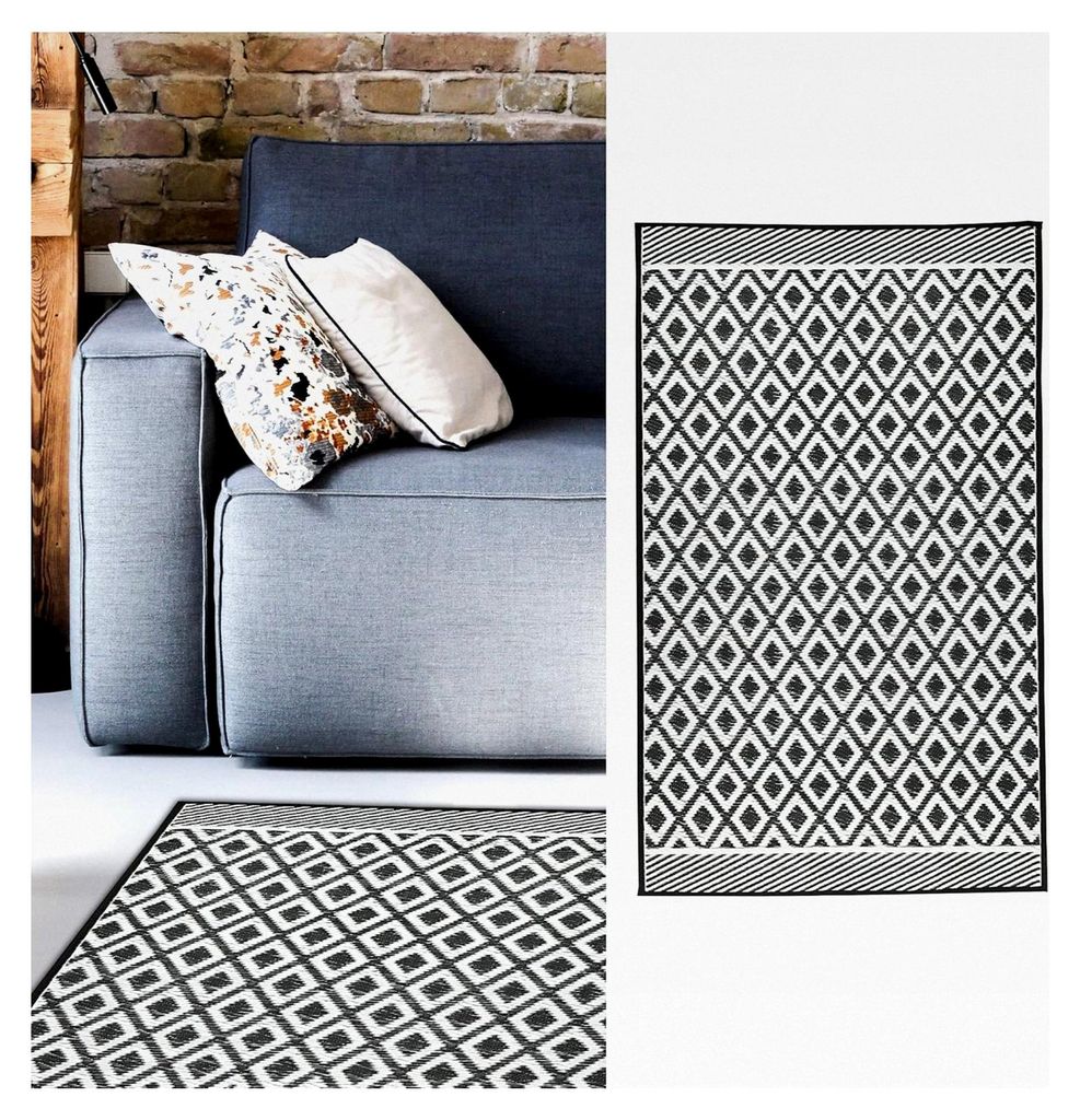 Outdoor-Teppich 90x150 cm Kunststoff schwarz-weiß Bodenmatte für den Außenbereich