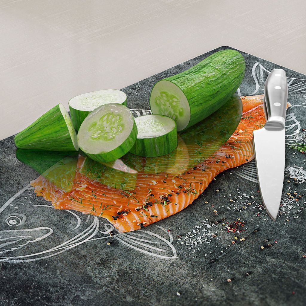 DEQORI Frühstücksbrett Glas 23x14 cm 'Fischfilet mit