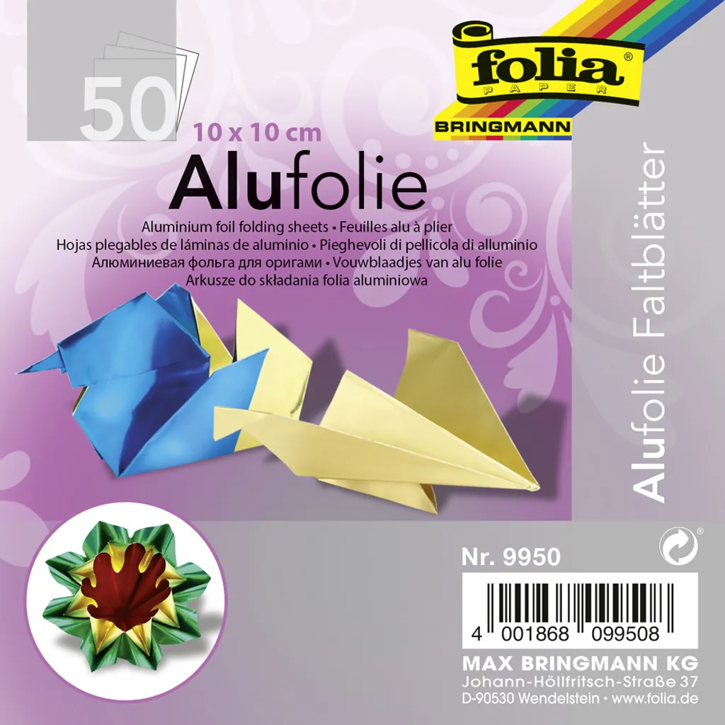 Fogli Alluminio Folia 9950 100x100mm - Kit 50 Fogli Origami Colorati