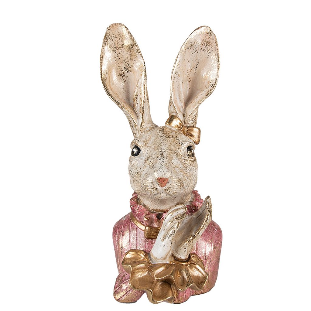 Clayre & Eef Figur Kaninchen 11x12x24 cm Beige Rosa Produktbild 