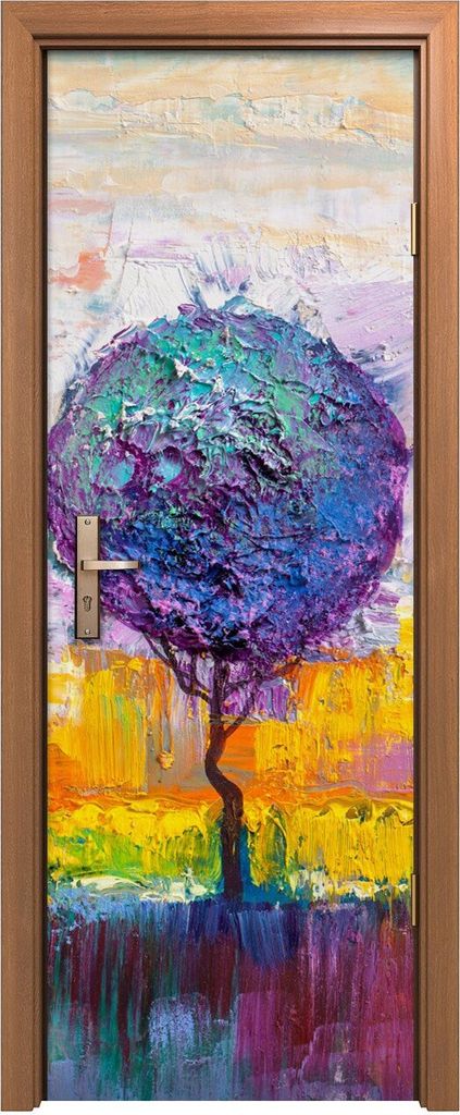 Türposter 70x200 cm Türaufkleber Türtapete Türfolie Klebefolie kunst Wohnkultur drei Bäume bunt malen