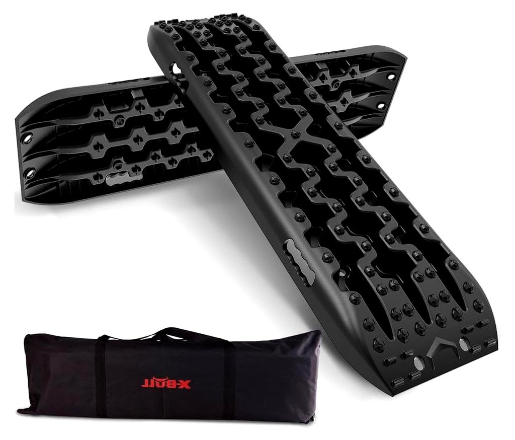 Sandbleche Offroad - 2 Stück Anfahrhilfe - 2er-Set Traktionsmatte mit Tragetasche - 106 x 30 x 10 cm - Schwarz