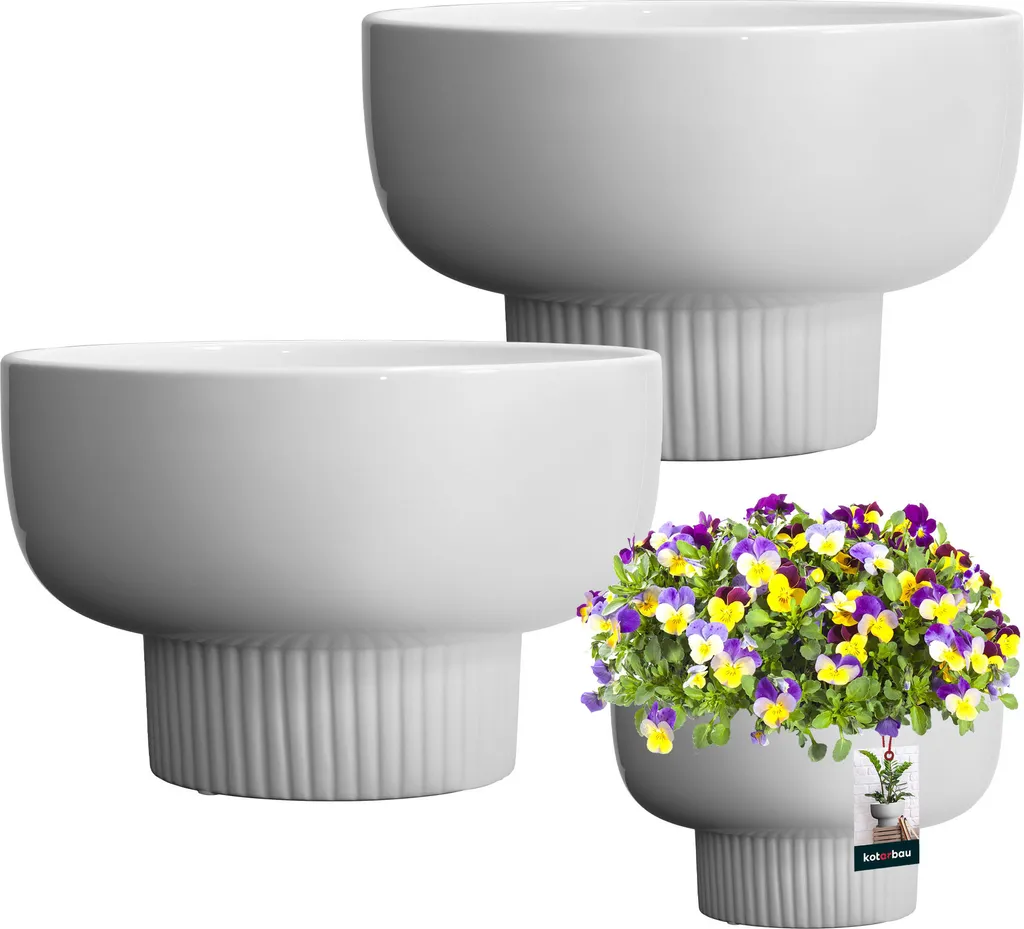 Pots de Fleurs Intérieur Céramique Blanc Ø 24 cm pour Salon et Bureau