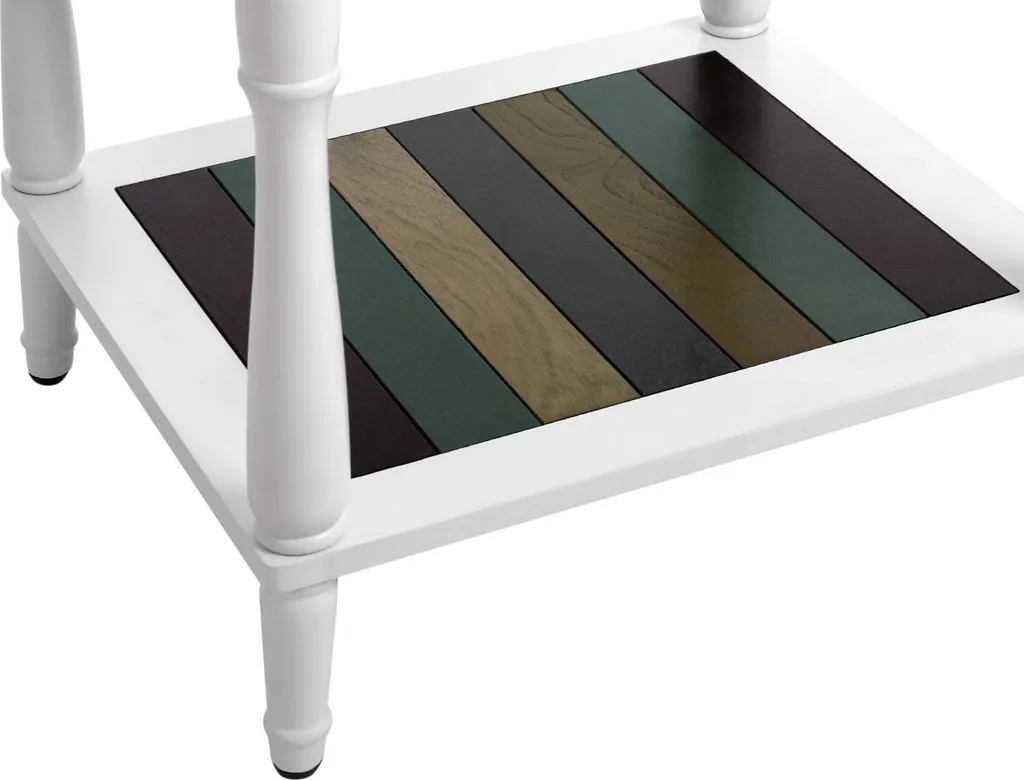 Table d'appoint blanche style colonial - Bout de canapé design rayé - 5