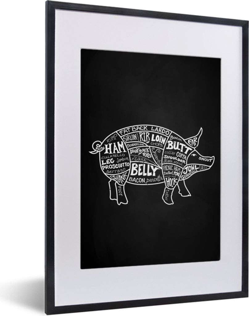 MuchoWow Gerahmtes Poster Schwein - Fleischer - Fleisch 30x40 cm - Poster mit Schwarzem Bilderrahmen Wandposter Rahmen Foto Bilder - Wandposter S...
