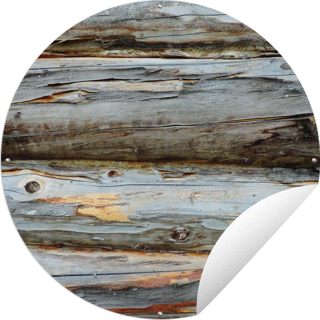MuchoWow Gartenposter Outdoor-Poster Rund Rustikal - Holz - Regale - Grau Ø 90 cm Gartendeko Rundes Poster draußen