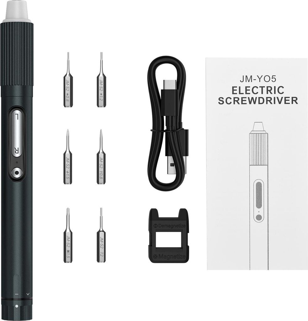 JAKEMY JM-Y05 USB-Schraubendreher Mini-Hochpräzisions-Elektroschraubendreher mit 6 S2-Bits Kreuzschlitz-Torx-Abstandshalter-Tri-Wing-Pentagon-Bits