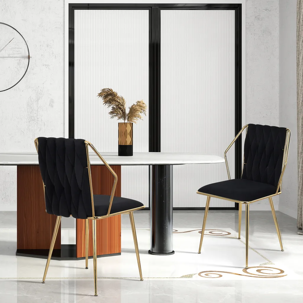 Chaise de Salle à Manger Stable et Moelleuse en Velours Noir - Lot de 2