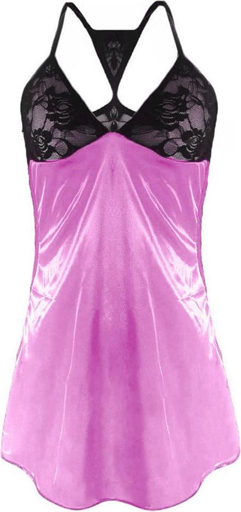Babydoll - Satin-Nachthemd - sinnliche Damenunterwäsche - Nachthemd - mit Spitze - mit String - Einheitsgröße - Rosa