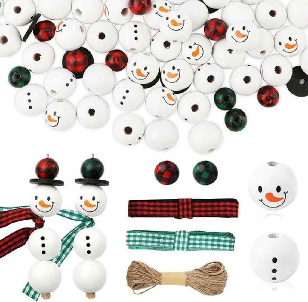 Perles en bois de Noël rouge et vert pour décorer sans plastique, 150 unités