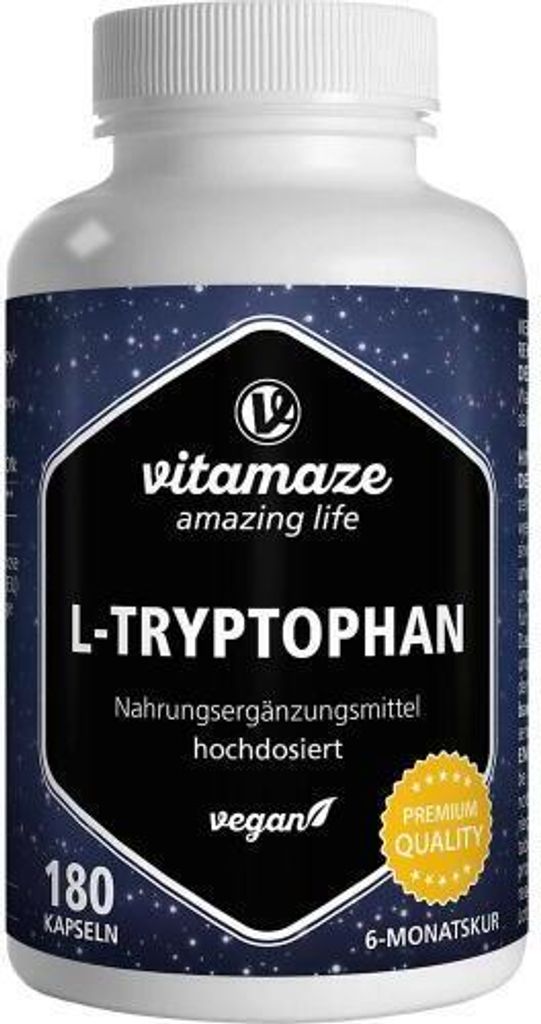 L-Tryptophan 500 mg hochdosiert, 180 vegane Kapseln