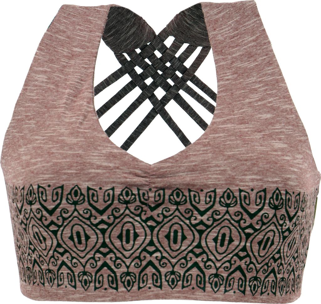 Bikini Top, Bra Top, Bedrucktes Yoga Top aus Baumwolle - Cappuccino, Damen, Braun, Baumwolle(Bio),Elasthan, Größe: M