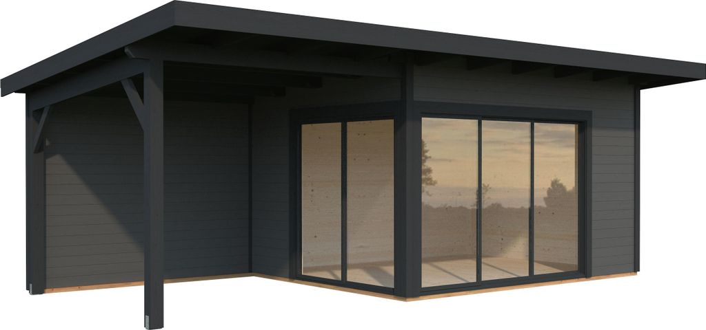 Palmako Gartenhaus Andrea 11,2 +7,9 m² mit Schiebetür - 44 mm dunkelgrau/anthrazit lackiert