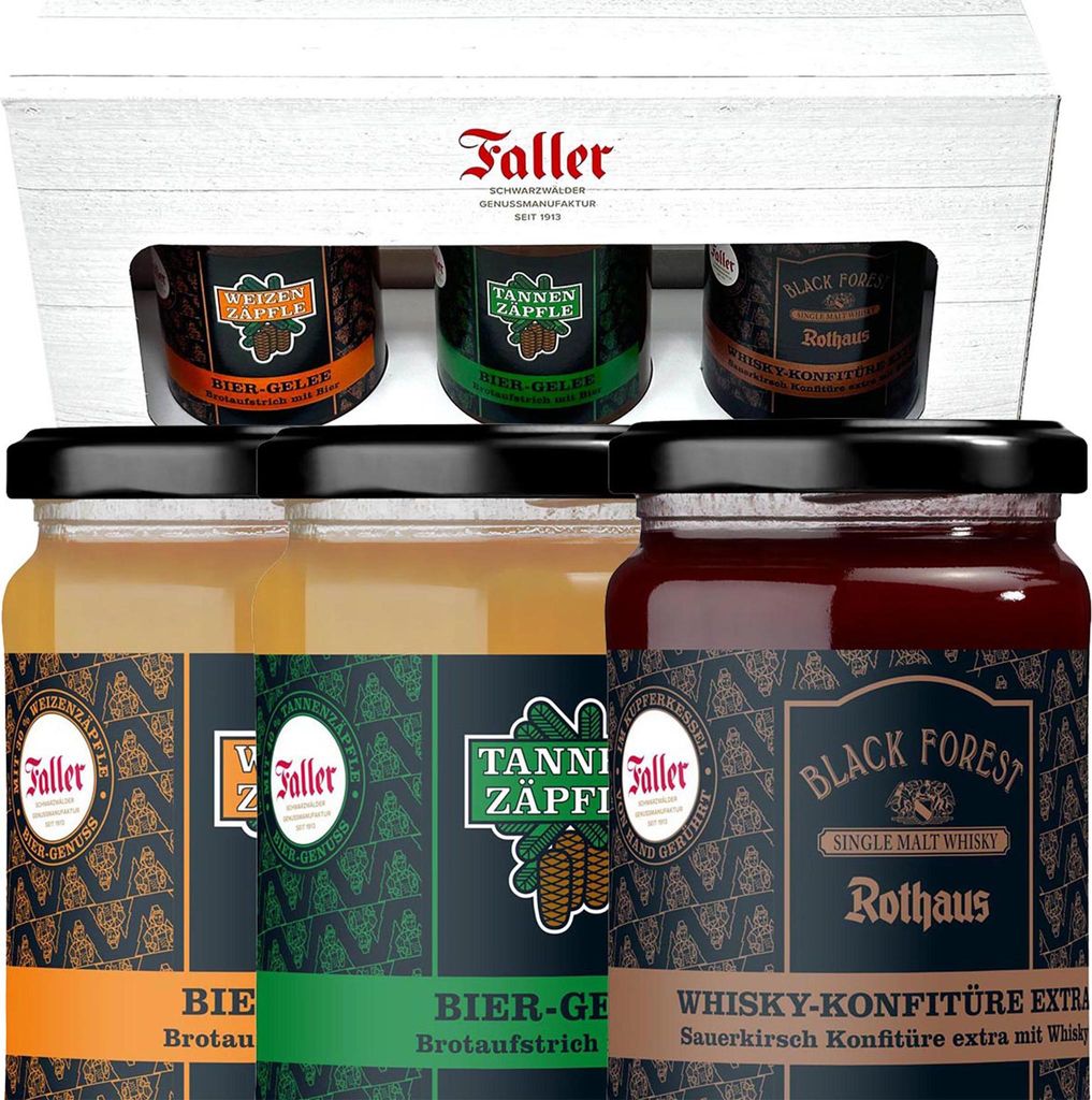 FeineHeimat Männer Konfitüren Set 3 Konfitüren Kirsch-Whisky, Bier&Hefeweizen á 330g