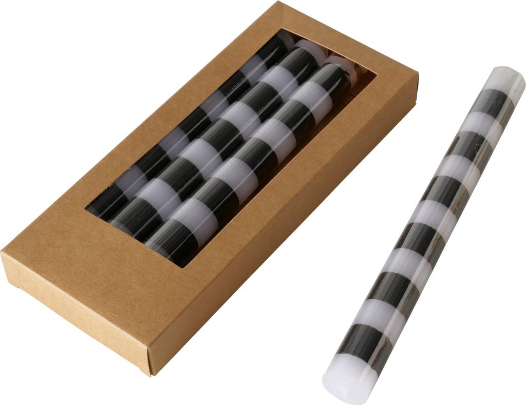 Boltze Stabkerze Stripy (4-tlg., schwarz/weiß, 20 cm, Produktbild 