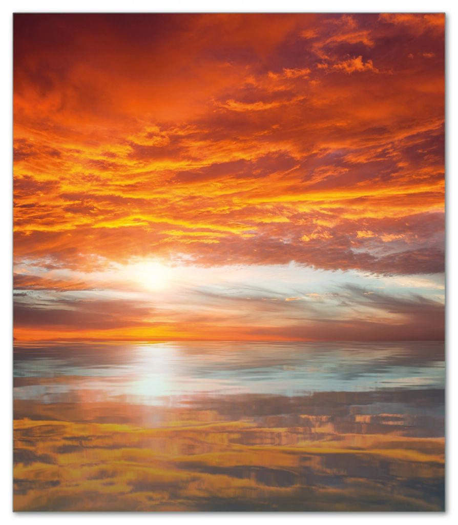 Wallario Herdabdeckplatte aus Glas, Größe 52 x 60 cm 1-teilig, Motiv Abendrot in Reflexion über dem See