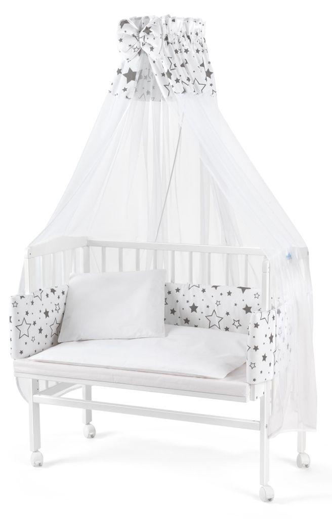 WALDIN Baby Beistellbett mit Matratze und Nestchen, Holz Produktbild 