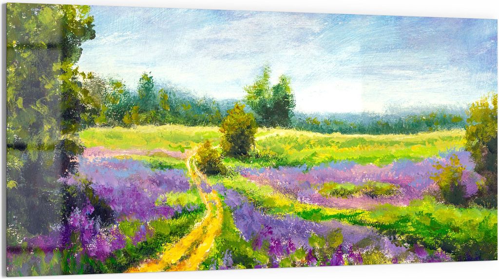 DEQORI Glasbild Echtglas 100x50 cm 'Wiese mit Gladiolen' Wandbild Bild modern Deko