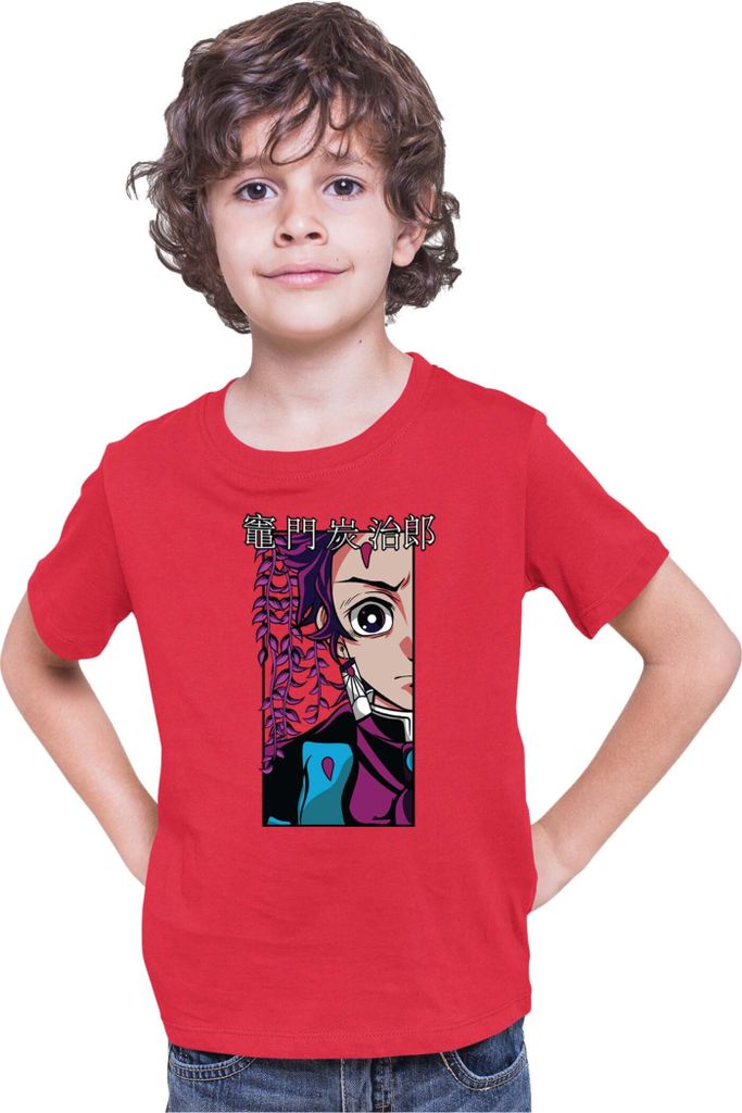 Kinder T-Shirt Demon Anime Slayer Kimetsu No Yaiba Tanjiro Kamado 001, 12-13 Jahr - 152 / Rot