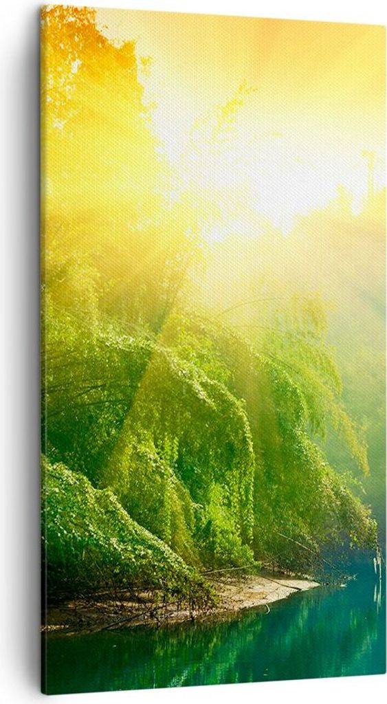 Bild auf Leinwand - Leinwandbild - Tropen Bäume Fluss - 45x80cm - Wand Bild - Wanddeko - Wandbilder - Leinwanddruck - Bilder - Kunstdruck - Wandde...