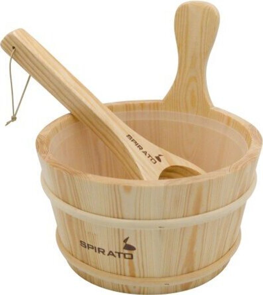 Sauna-Aufguss-Set – Holz-Aufgusskübel mit Kelle und Produktbild 