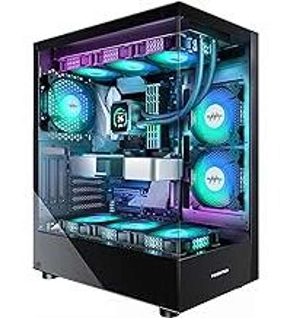 MUSETEX PC Gehäuse ATX Vorinstallation 6 PWM ARGB-Lüfter, Mid Tower ATX Computer Gehäuse mit Panoramadoppelglas, Type-C Gaming PC Gehäuse, Schw...