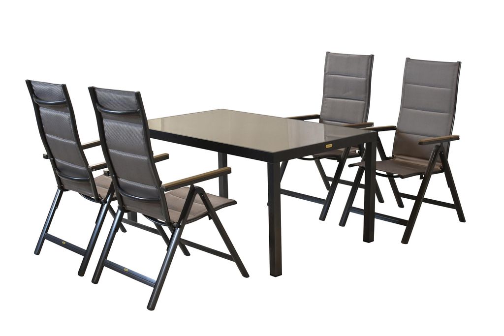 Merxx Gartenmöbelset Trivero 5tlg., 4 Klappsessel, 1 Tisch 150 x 90 cm - Aluminium/Textil
