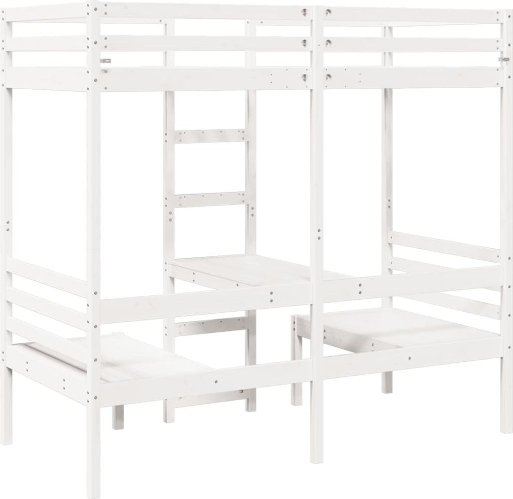 vidaXL Hochbett mit Schreibtisch & Stühlen Weiß 90x200 cm Kiefernholz