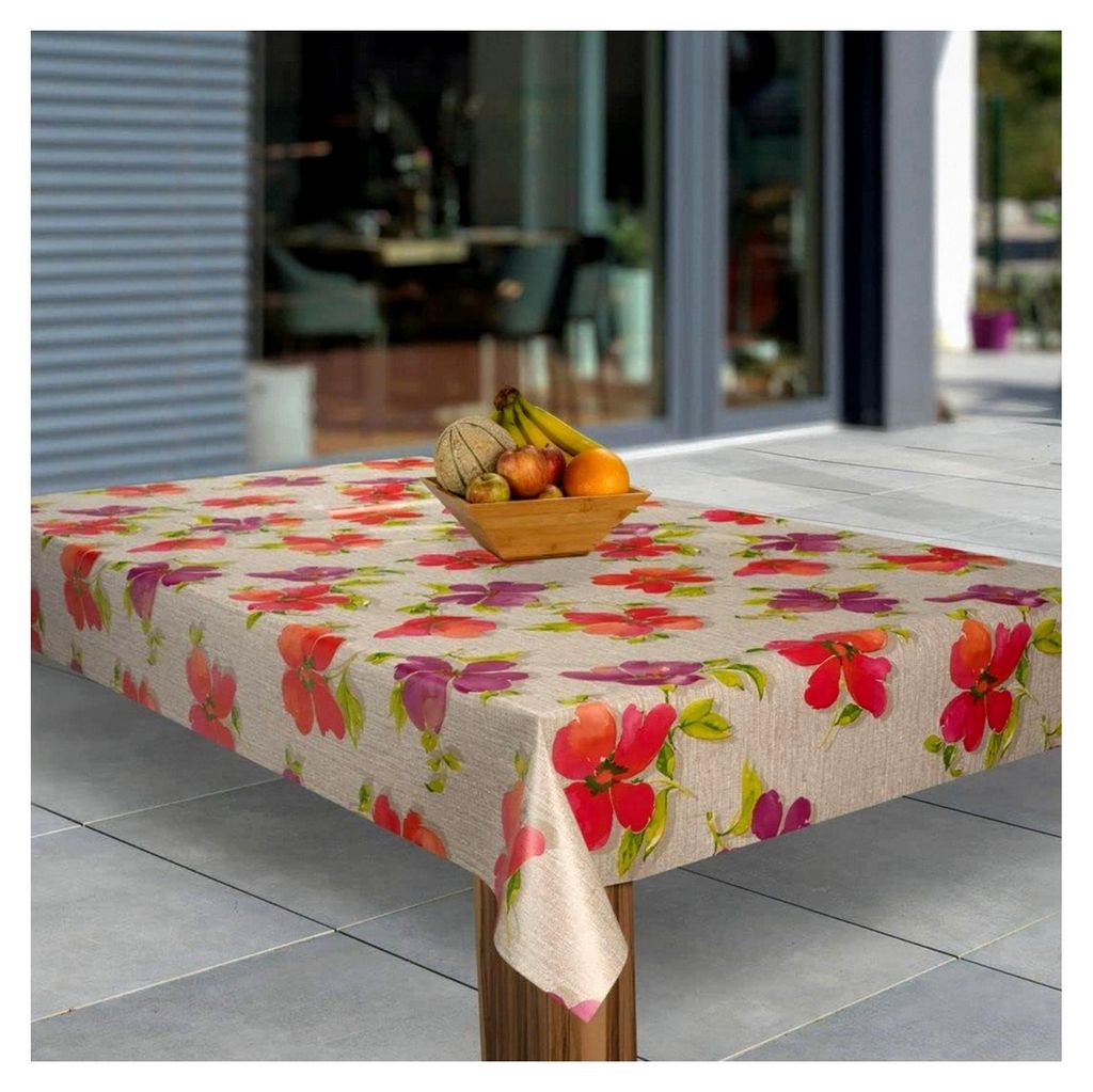 Wachstuch-Tischdecke Abwaschbar PVC Tischdecken Eckig Meterware Abwischbar, Muster: Blumen Rot Violett, Größe: 130x140