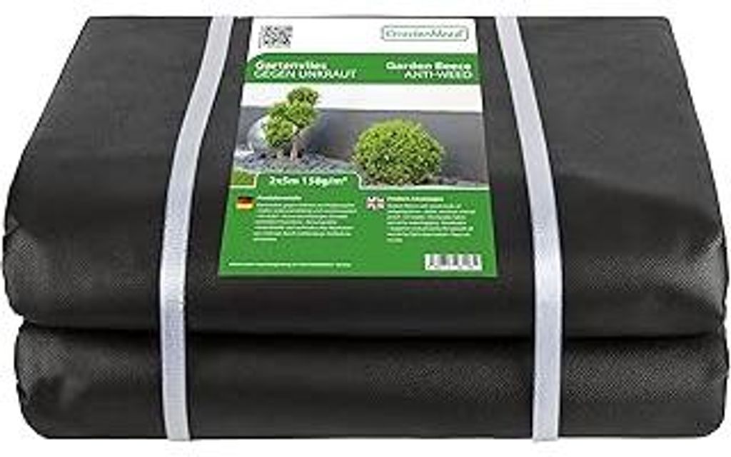 GardenMate 10m² Unkrautvlies Gartenvlies Plane 2mx5m - 150g/m² Premium Unkrautfolie wasserdurchlässig - Extrem Reißfestes Flies Gartenflies Gar...